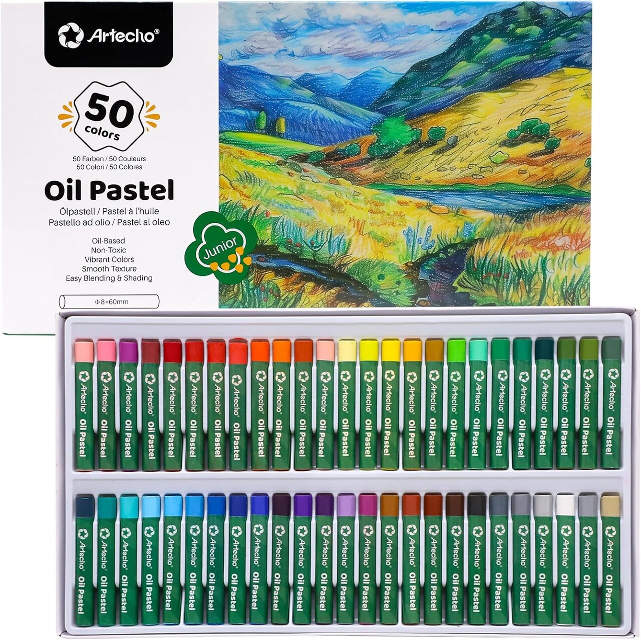 Oil Pastels Set of 50 Colors (8 x 60 mm), Soft Oil Pastels for Art Painting, Drawing, Blending, Art Supplies for Artists, Beginners, Students, Teachers